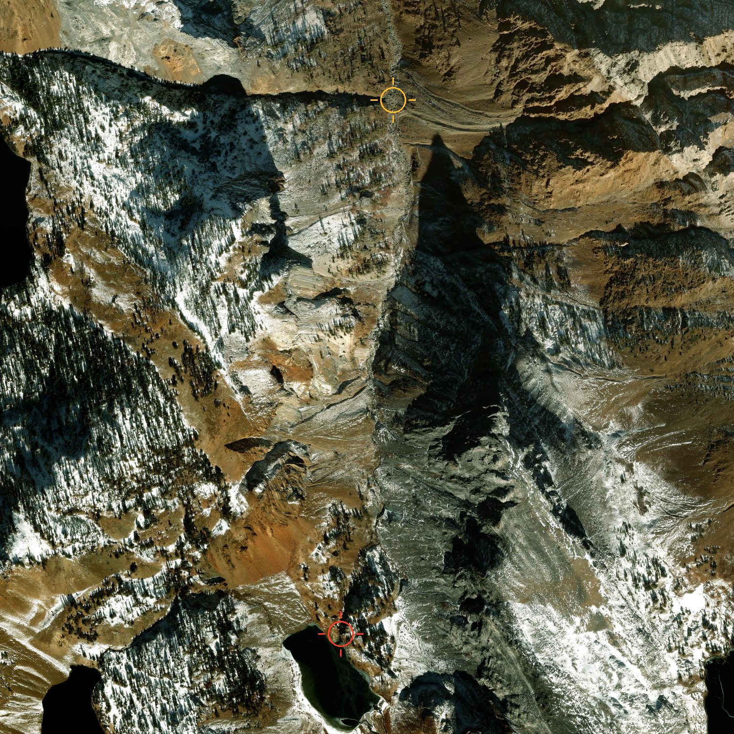 Esri World Imagery context frame of the same Convict Creek corridor