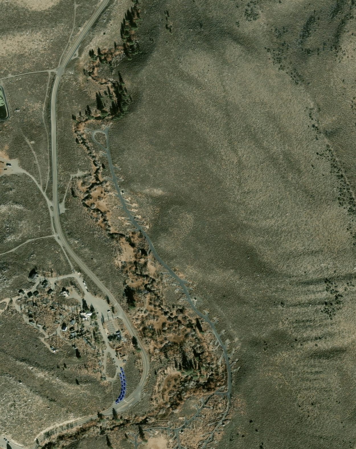 Esri World Imagery of Convict Lake Campground loops and site spurs